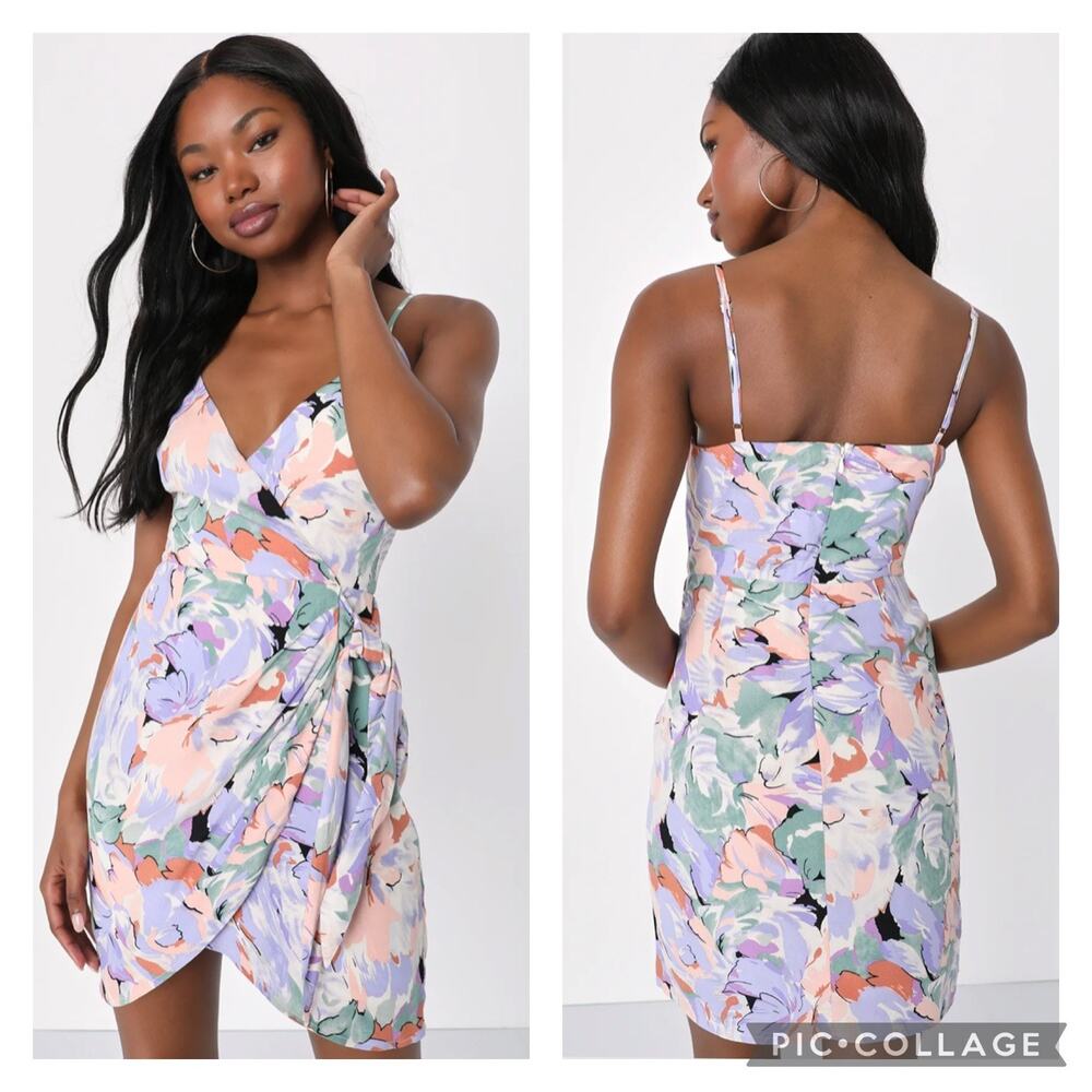 Lulus Blossoming Emotion Floral Faux Wrap Mini Dress NEW Size Small
